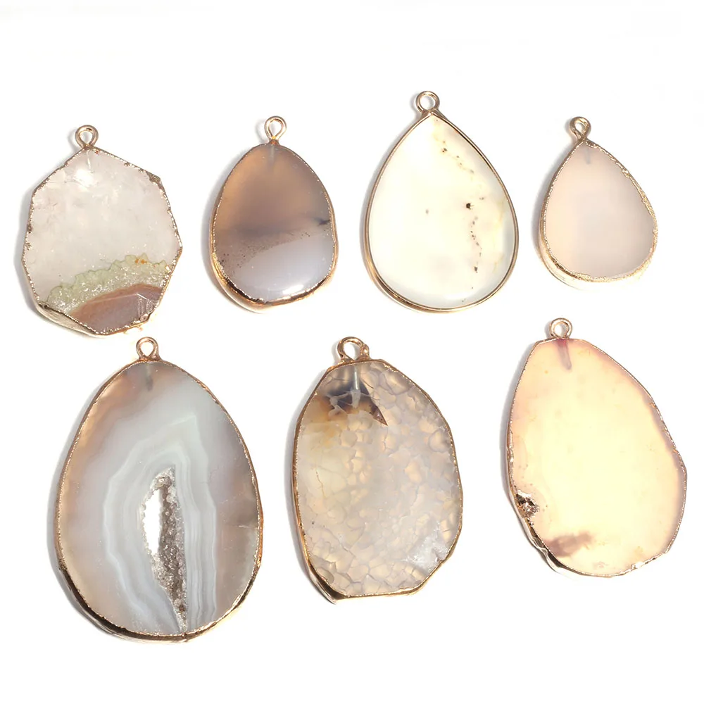 

Natural Agates Stone Pendants Irregular Grey Geode Agates Charms for Jewelry Making Necklace Bracelet Gift