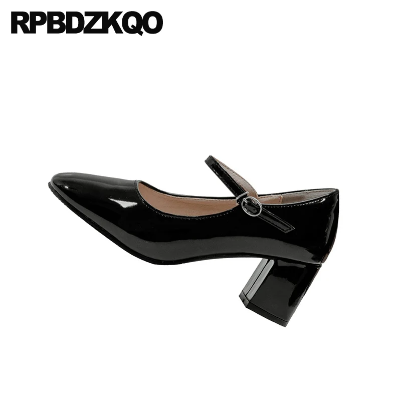 Платформа Высокие каблуки Обувь Mary Jane средний каблук Черные и темно красные