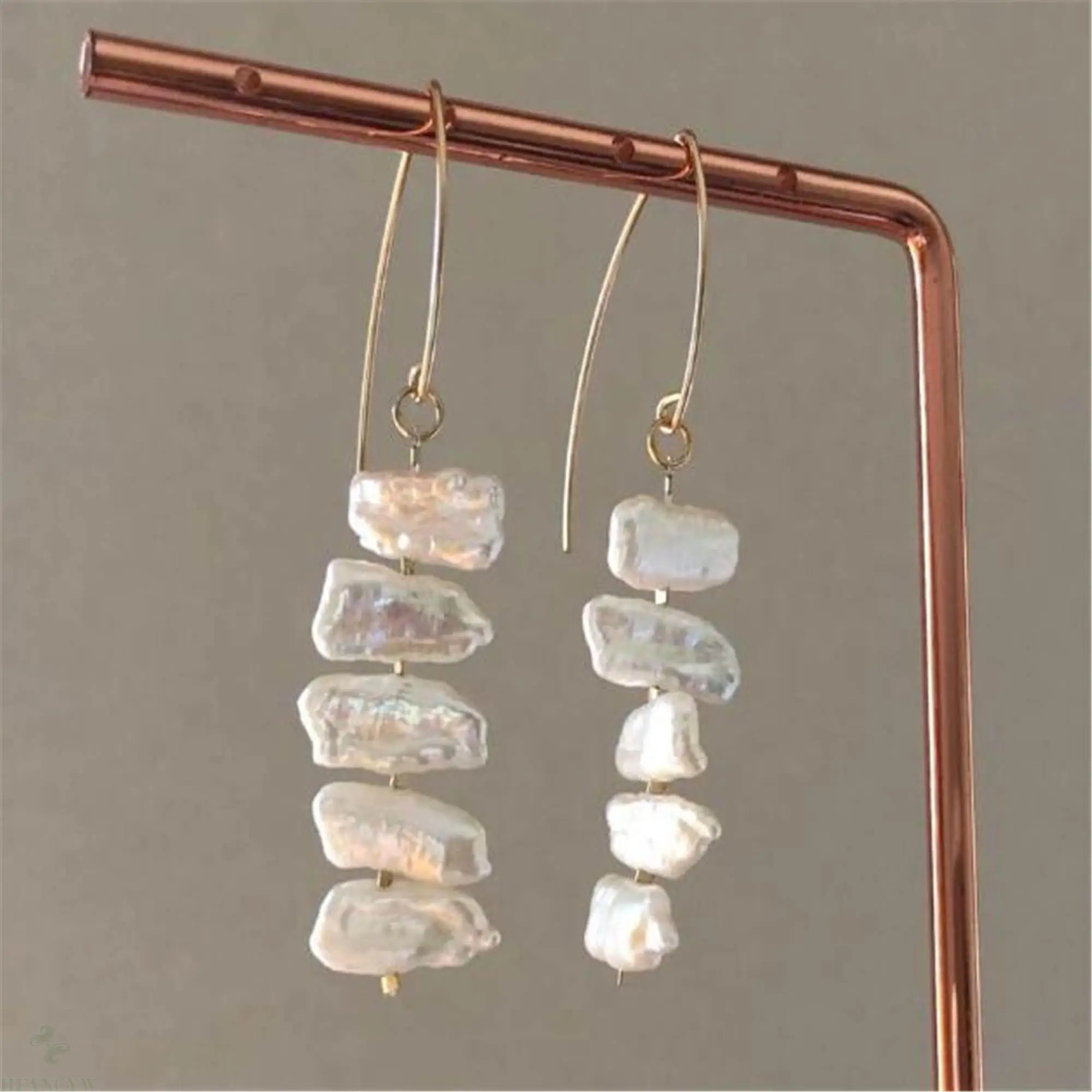 

White Rectangle Baroque Pearl Earring 18k Hook Cultured Accessories Jewelry AAA Flawless Luxury Gift Fashion Real