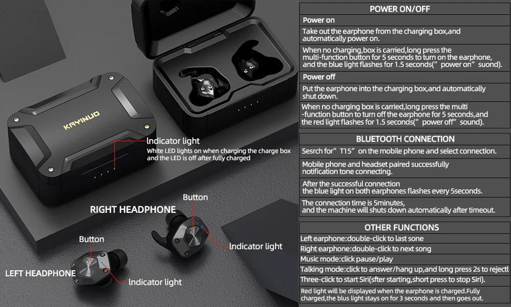 KAYINUO 9D стерео bluetooth 5,0 шумоподавление Tws беспроводная гарнитура с микрофоном/зарядным устройством для спорта