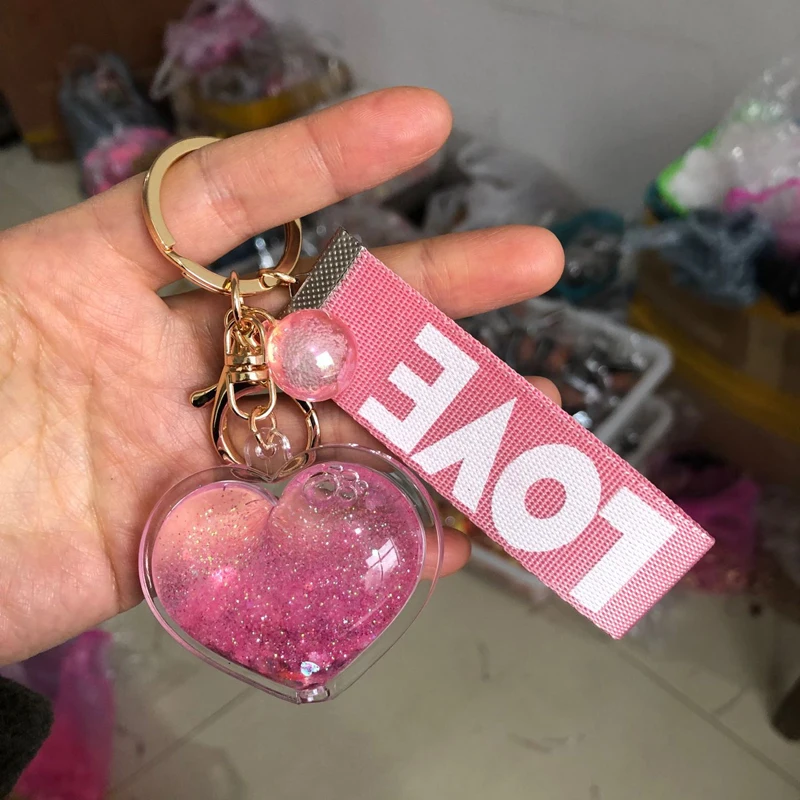 Подвижными блестками брелки для ключей лазерной акриловые Magic Love с брелком