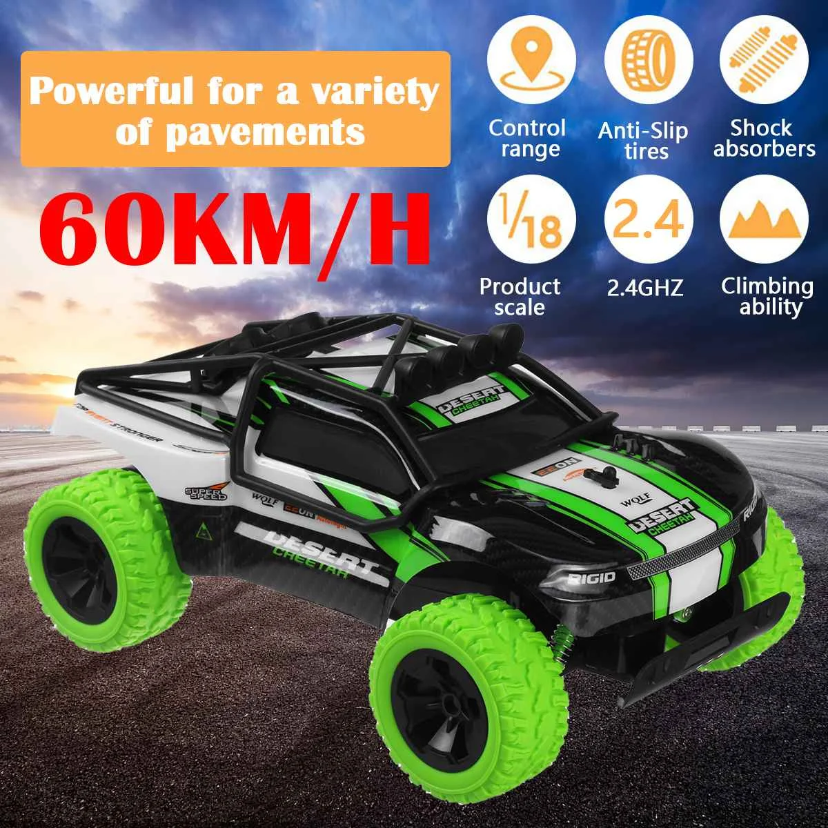 

1/18 1:18 60Km/h Stepless Speed RC Remote Control Off Road Cars Vehicle 2.4Ghz Crawlers Electric Monster Truck