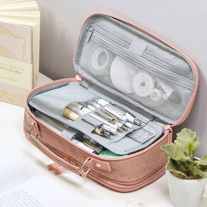 Pencil Case Cosmetic Bag Double Layer Large Capacity Makeup Pouch School Office