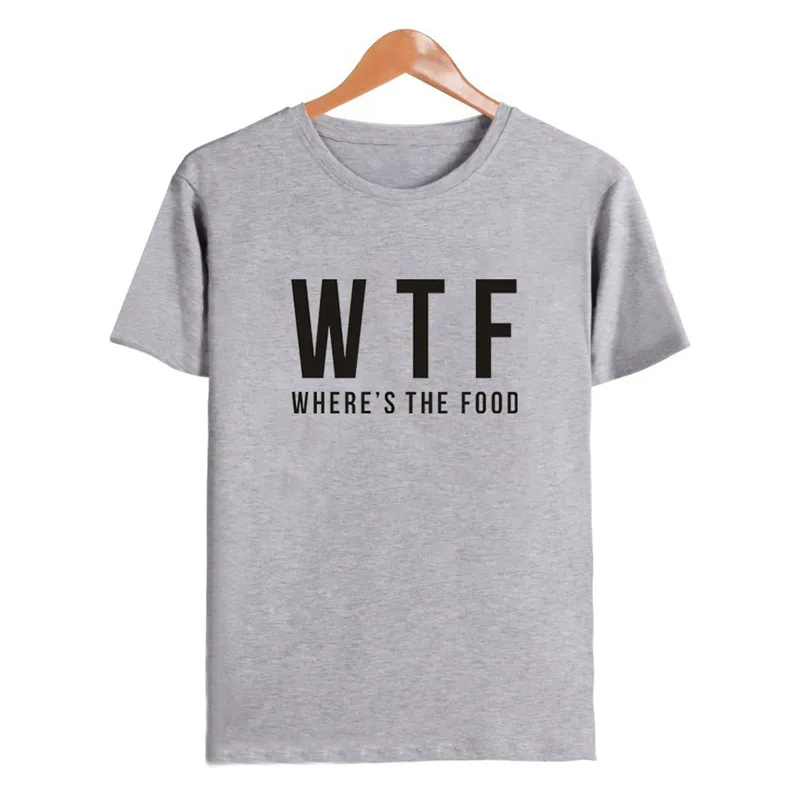 Забавные WTF где Еда Письмо печати футболка Для женщин короткий рукав с круглым