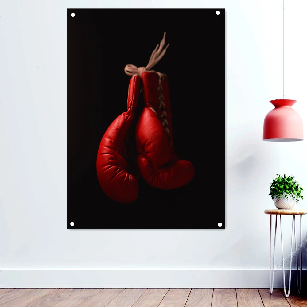 

Red Boxing Gloves Poster Wallpaper Wall Art Kickboxing, Muay Thai, Martial Arts Workout Banners Flag Painting Gym Wall Decor C3