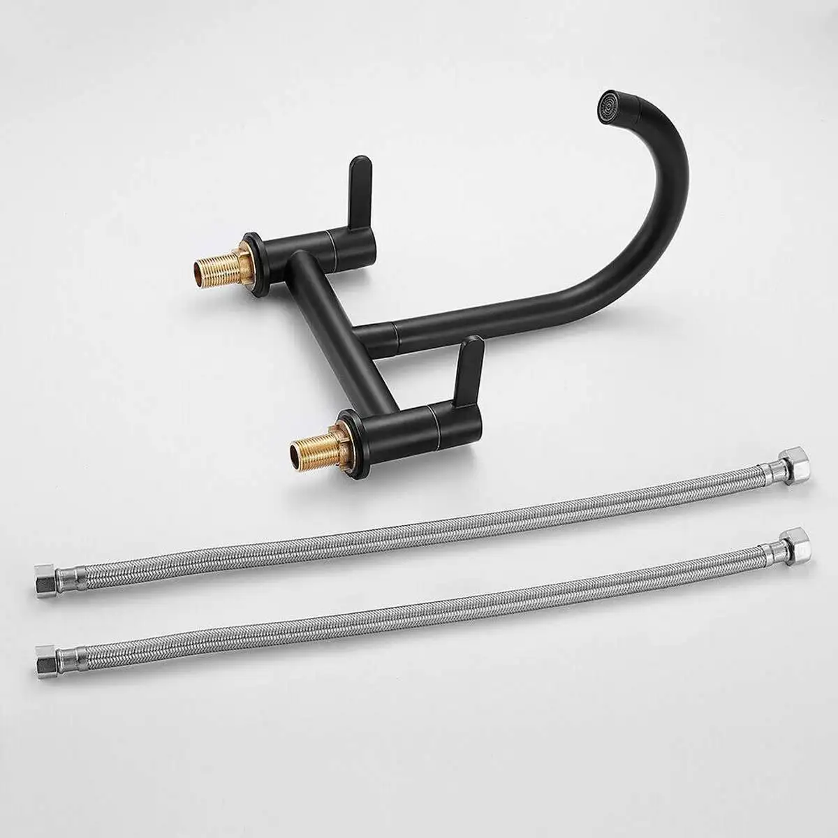 

Black Double Handle Kitchen Faucets Bras Dual Hole Bathroom Cold and Hot Sink Washbasin Water Mixer Tap Shower Faucet
