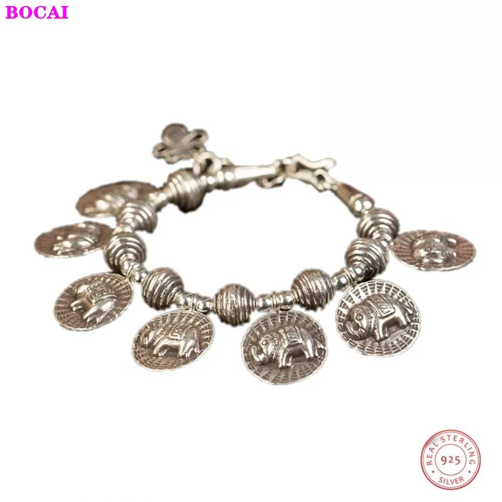 

BOCAI 100% реальные S925 стерлингового серебра для женщин браслет Монета со слоном тайский серебряный Ретро праздник Стиль элегантные Argentum цепоч...