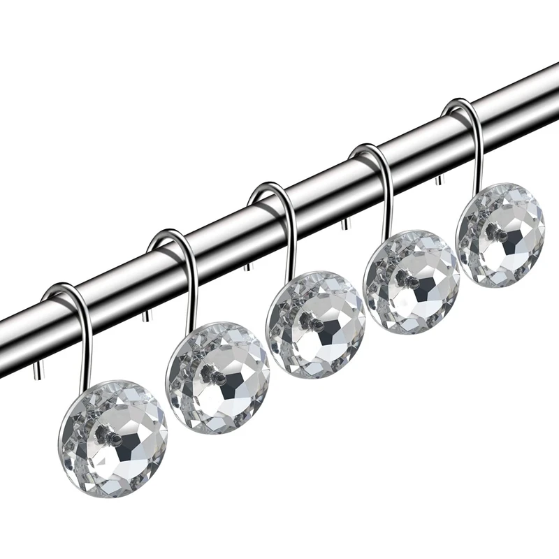 

Shower Curtain Hooks, 12 PCS Anti Rust Decorative Crystal Rhinestones Hooks for Bathroom 35MM