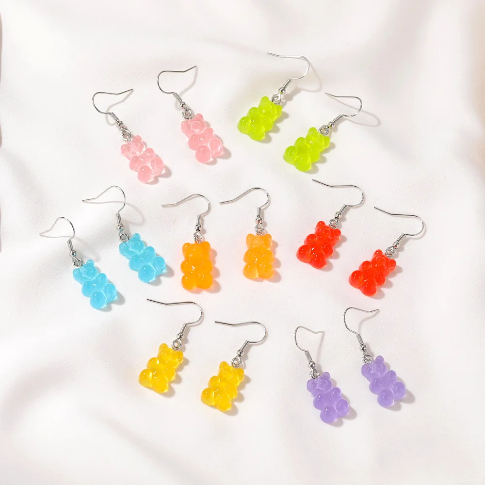 

Candy Color Gummy Bear Earrings for Women Models Resin Cartoon Cute Drop Earrings Dangle Trend Jewelry Party Kids Birthday Gift