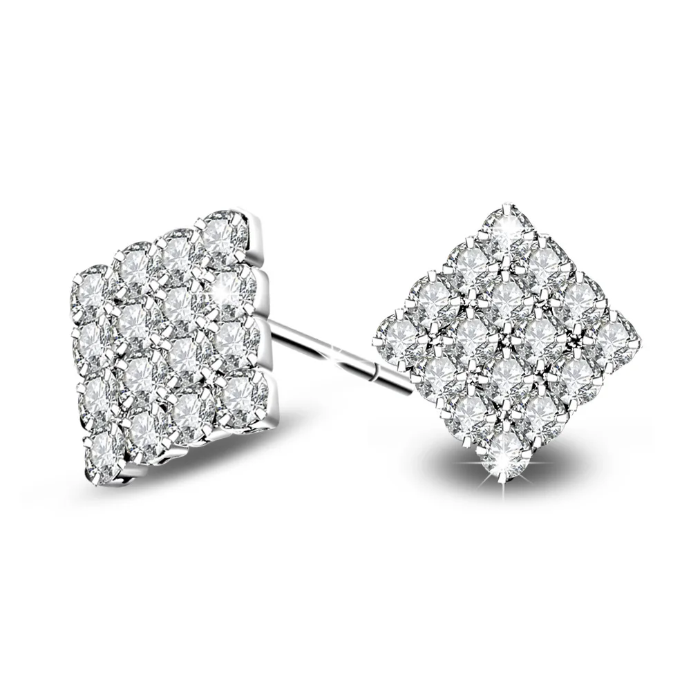 925 Anillos серебряные квадратные серьги гвоздики для женщин роскошный сверкающий