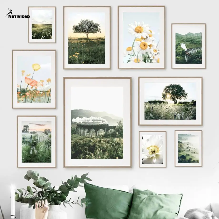 

Daisy Dandelion Scenery Poster Train Grass Flower Wall Art Canvas Painting Nordic Posters and Prints Wall Art Living Room Decor