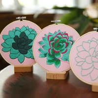 succulents embroidery diy starter kits for beginner hand cross stitch with hoop needlework handmade craft sewing art painting