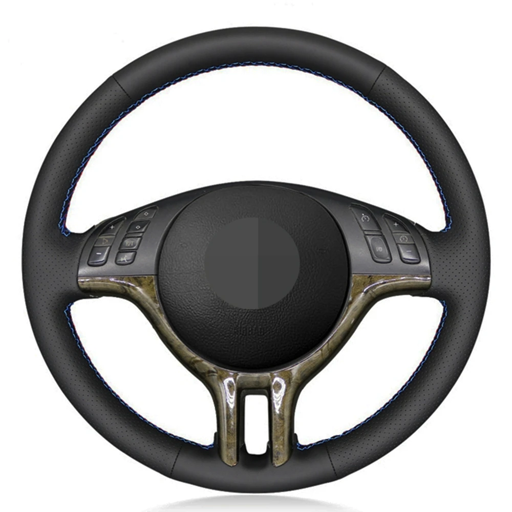 

Black Car Steering Wheel Cover Hand-stitched Artificial Leather For BMW E39 E46 325i E53 X5