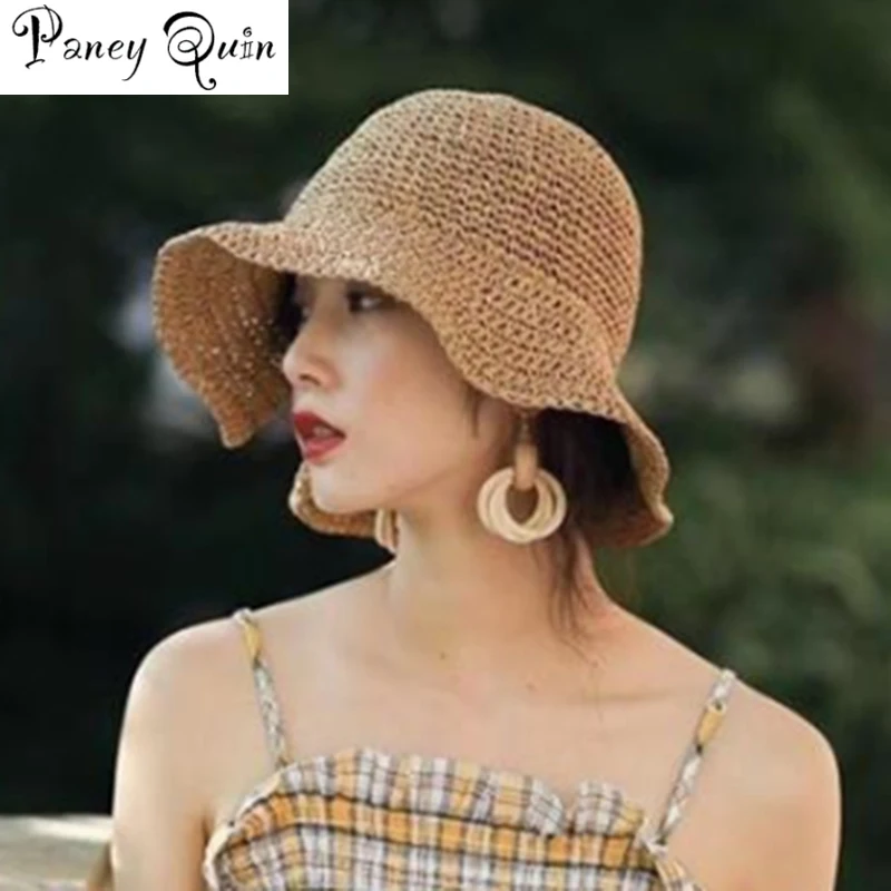 Шляпа от солнца из рафии с бантом Женская летняя пляжная Соломенная Панама