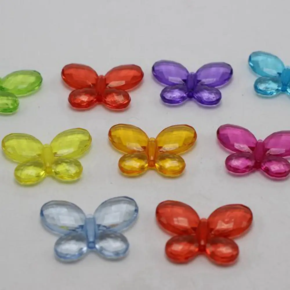 

30 Mixed Colour Transparent Acrylic Faceted Butterfly Beads Charms 29X22mm
