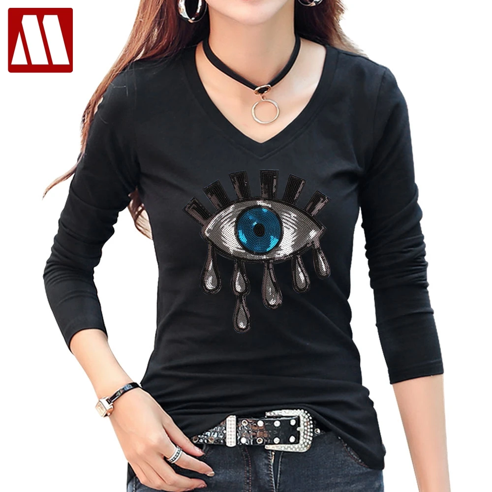 Женская хлопковая Футболка с вышивкой в виде слезы свободная повседневная