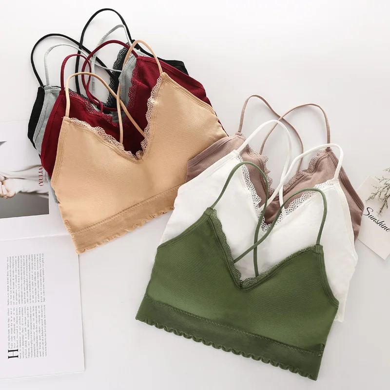 Кружевной топ Бюстгальтер без рукавов с V образным вырезом женские майки