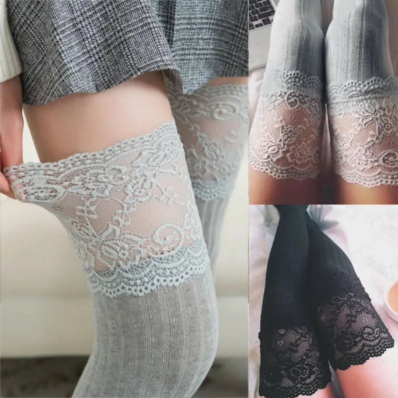 Женские кружевные вязаные + хлопковые тонкие женские сексуальные чулки осень