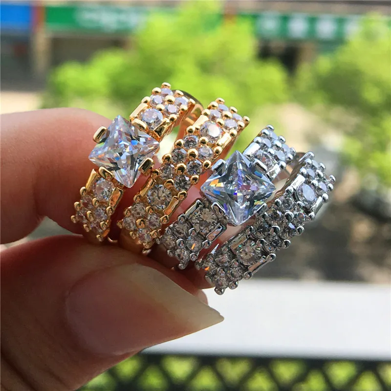 

Sterling Silver 925 Diamond Ring Sets for Women Silver Wedding Rings Filled Womens Couple Wedding Diamond Necklaces Ring Set