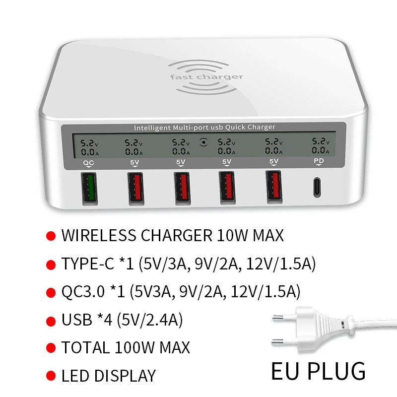 6 ports as picture IHaitun светодиодный 8 портов 8А 40 Вт QC 3,0 USB зарядное устройство Тип C быстрое зарядное устройство для мобильного телефона для iPhone X XS samsung S10 huawei P30 Pro - Тип штекера: 6 ports as picture