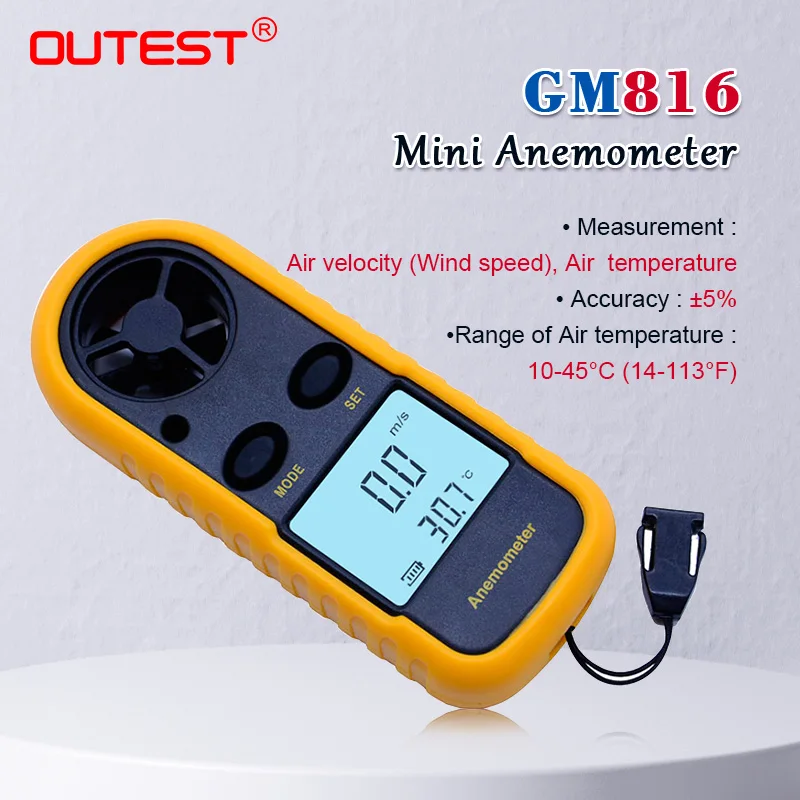 OUTEST Анемометр Anemometro Термометр GM816 датчик скорости ветра Измеритель 30 м/с ЖК