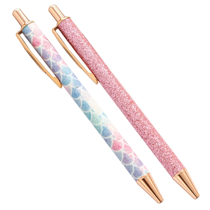 

Fashion Ballpoint Pen Sparkly Metal Pen Fancy Retractable Pen for Women Men School Office Black Ink Smooth Writing 2 pcs