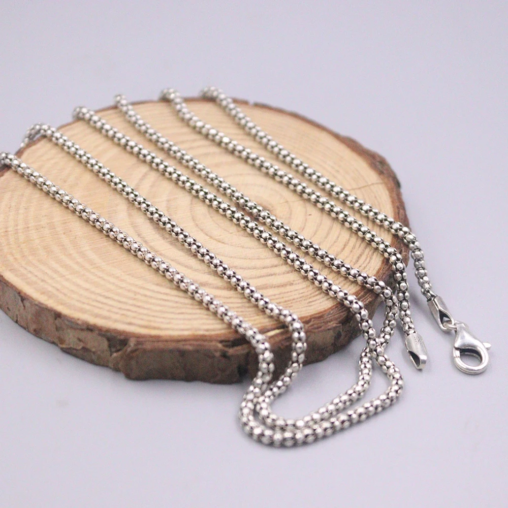 

Real Silver 925 Necklace For Women Men Popcorn Chain 2mmW Retro Silver Jewelry Chain Domineering Female's Necklace 70cmL
