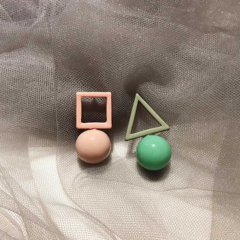 

XIYANIKE Pink Green Yellow Colors Korean Sweet Square Rhombus Triangle Round Stitching geometry Pendant Earrings Jewelry Female