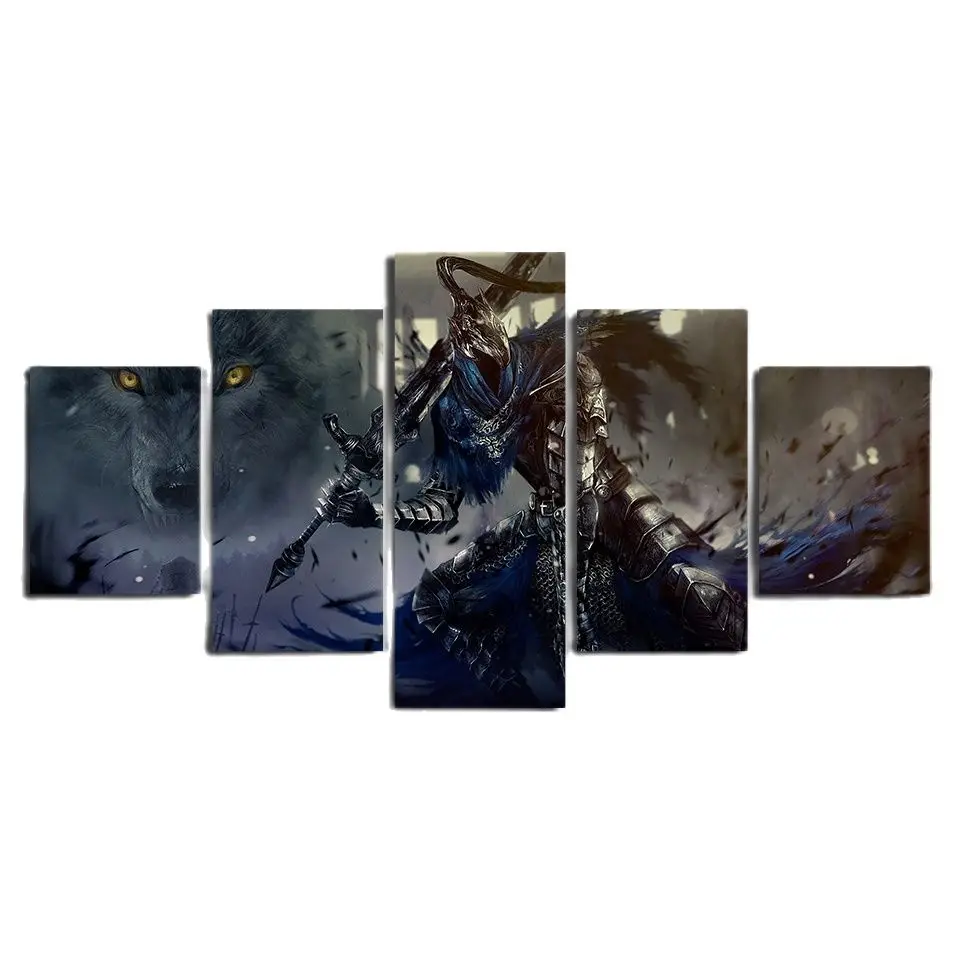 

5Panel Dark Souls Warrior Gamer Modular Posters Canvas Wall Art Pictures Decoration Living Room Accessories Home Decor Paintings