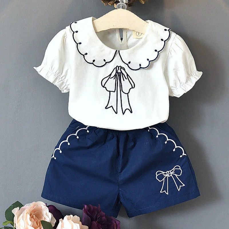 Menea/комплект летней детской одежды для девочек повседневные белые блузки с
