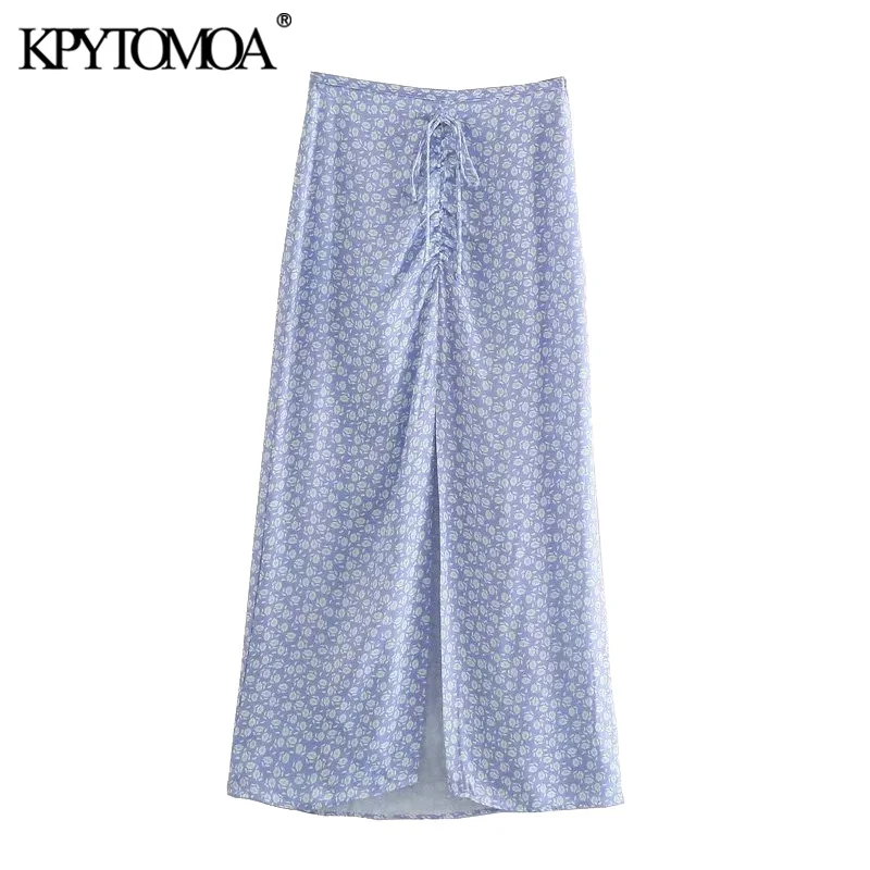 

Женская юбка миди KPYTOMOA, винтажная юбка с цветочным принтом и разрезом спереди, с завышенной талией, на молнии сбоку, 2021