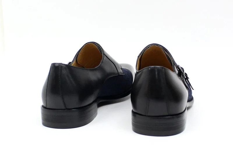 DANIEL WAFER Brand Designer Monk Strap Mens Dress Shoes Genuine Leather With Denim Black Brown Wedding Party Dress Shoes Men