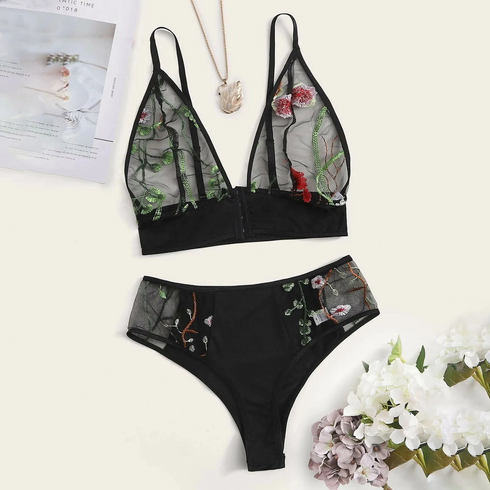 

Комплект сексуального нижнего белья с вышивкой, сексуальное женское белье, эротические костюмы, чувственное женское белье, комплект с бюст...