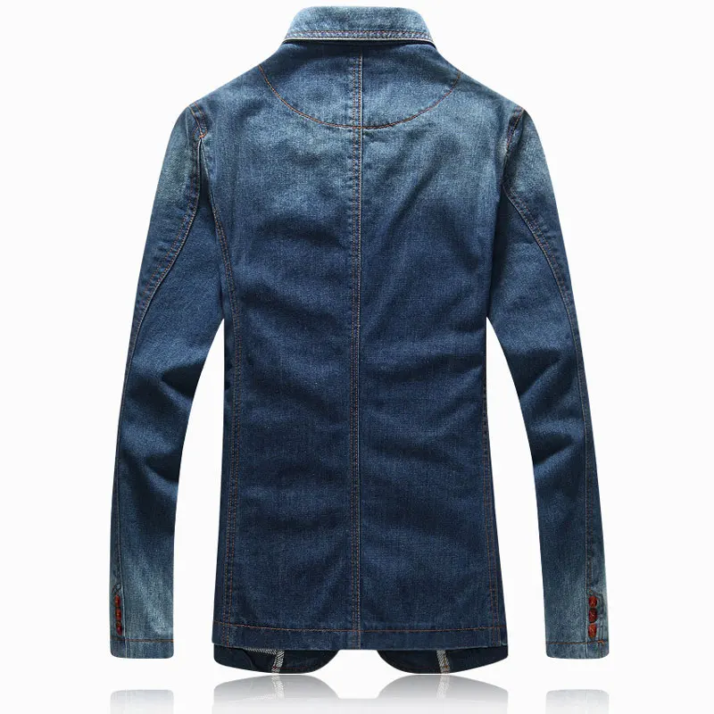 Мужской повседневный джинсовый пиджак синяя хлопковая джинсовая куртка