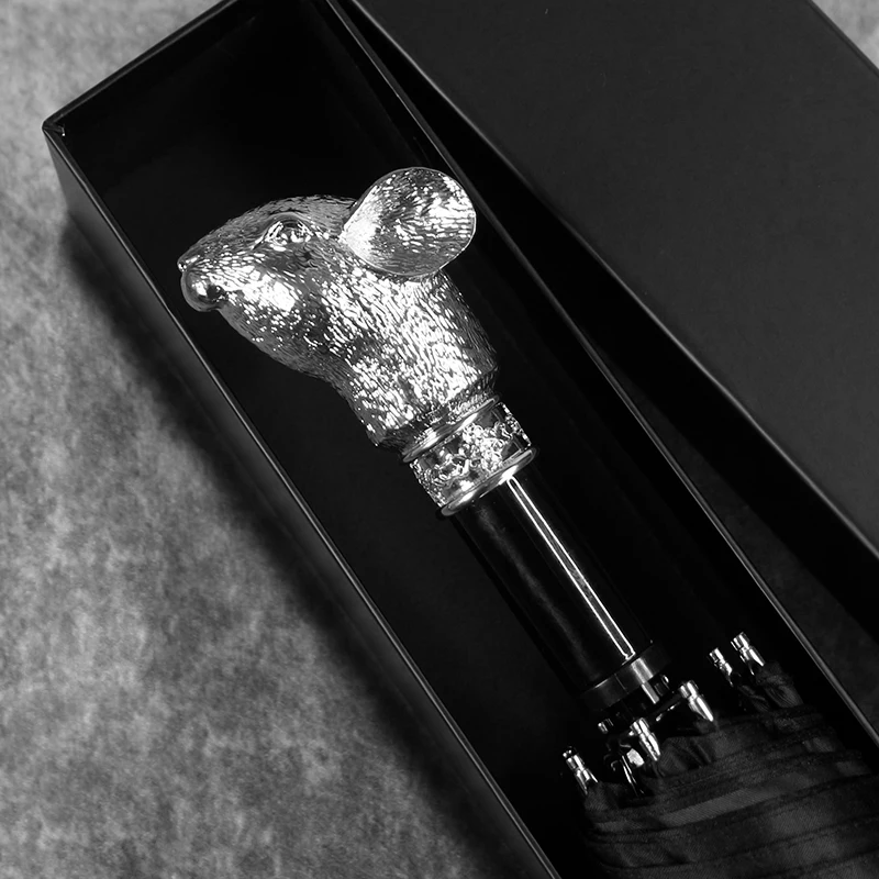 Винтажный Зонт от ветра и дождя мужской складной зонтик со львом ручкой в три