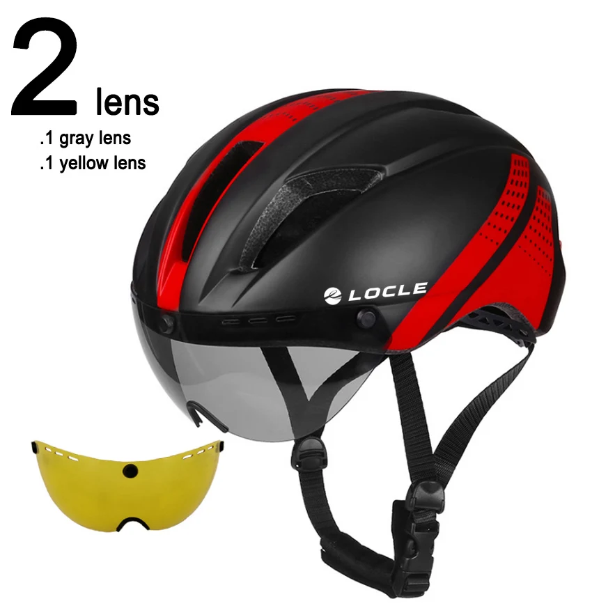 LOCLE от 1 до 3 линзы Магнитные очки велосипедный шлем дорожный горный MTB в форме велосипедный шлем для езды скорость время-пробный велосипедный шлем - Цвет: Black Red 2 Lenses