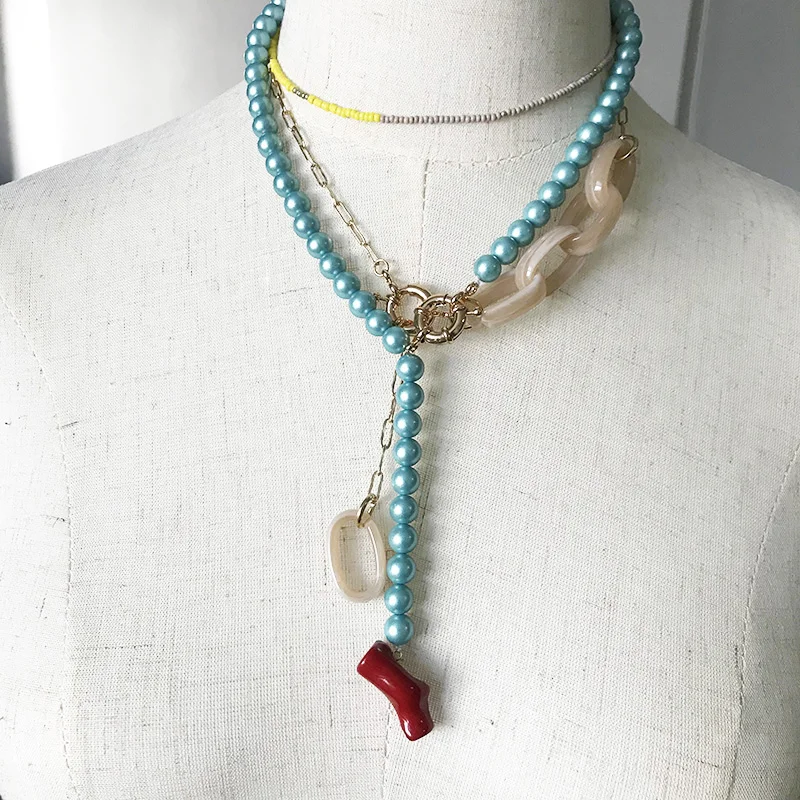 Фарфоровое синее жемчужное красное Коралловое ожерелье 2020 женские модные
