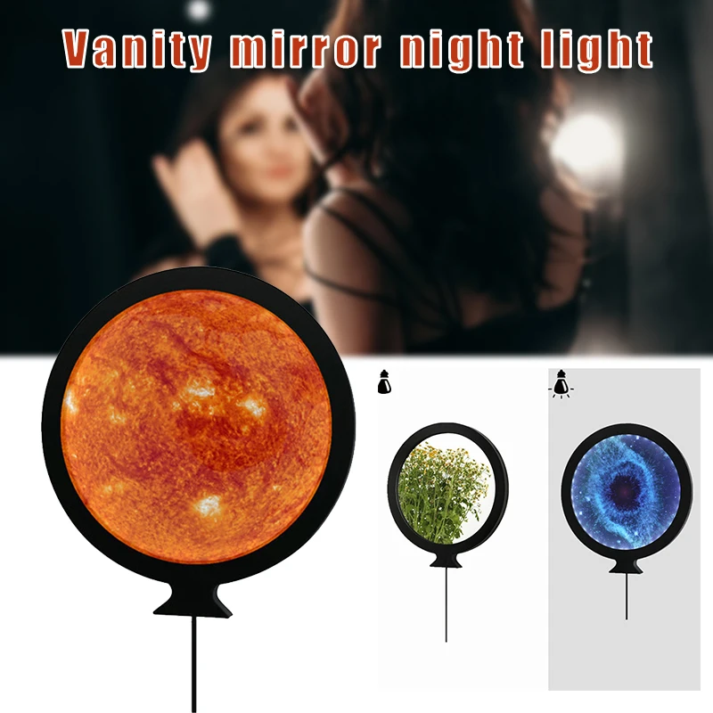 

Round Mirror 24cm 2-in-1 Wall Decorative Mirror for Bedroom Bathroom Vanity USB Charging Nigh Light Home Decoration uacr Night