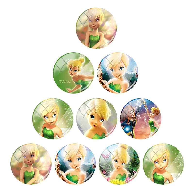 

Disney Wonderful Fairy Tinkerbell Character Interesting 12mm/15mm/16mm/18mm/20mm Photo Cute Girl Glass Cabochon Dome Flat Back