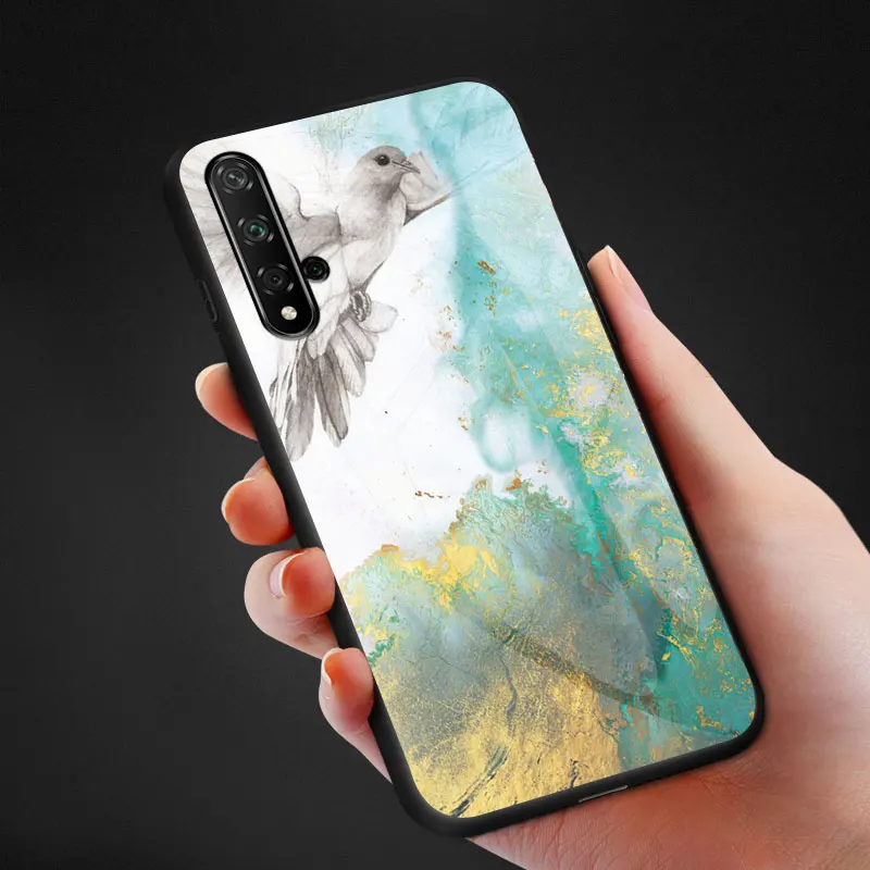 Чехол для Huawei Honor 20 Pro Lite задняя крышка из закаленного мрамора стекла Жесткий 20pro