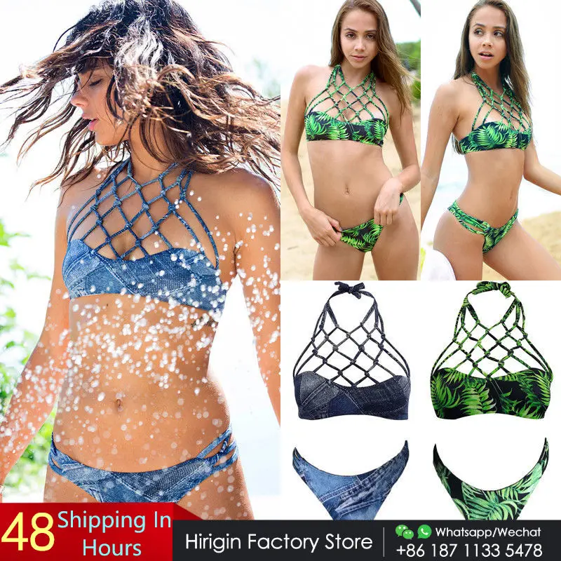 

2018 New Style Bikini Women Swimwear Swimsuits Net Halter Printed Padded Women Mononiki Bahing Suits