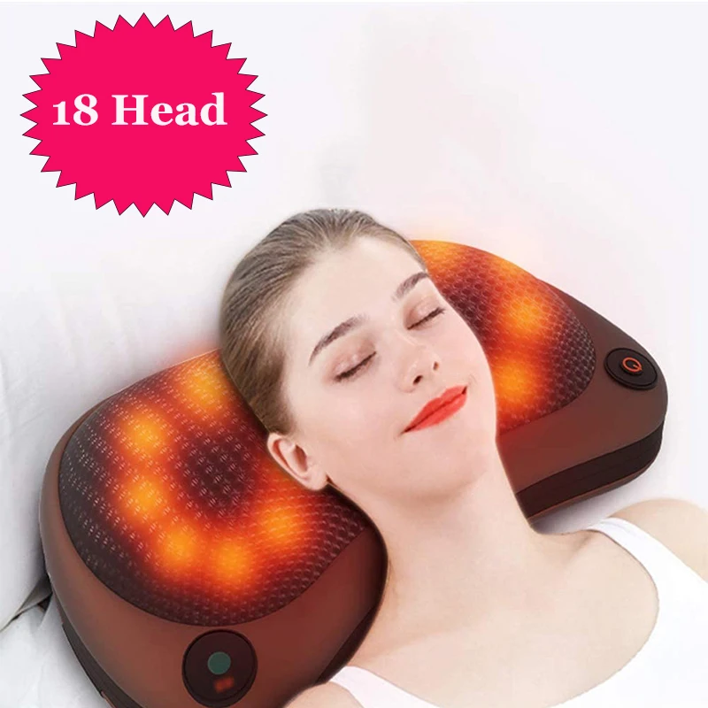 Massage Pillow 18 Head Electric Neck Shoulder Back Massager Car Home Cervical Shiatsu Massage Heating Kneading Infrared Pillow
