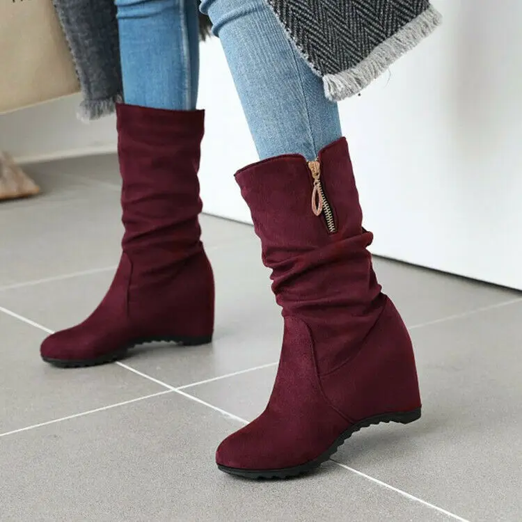 

Женские ботильоны на скрытой танкетке Slouch, осенняя повседневная обувь на молнии, большой размер