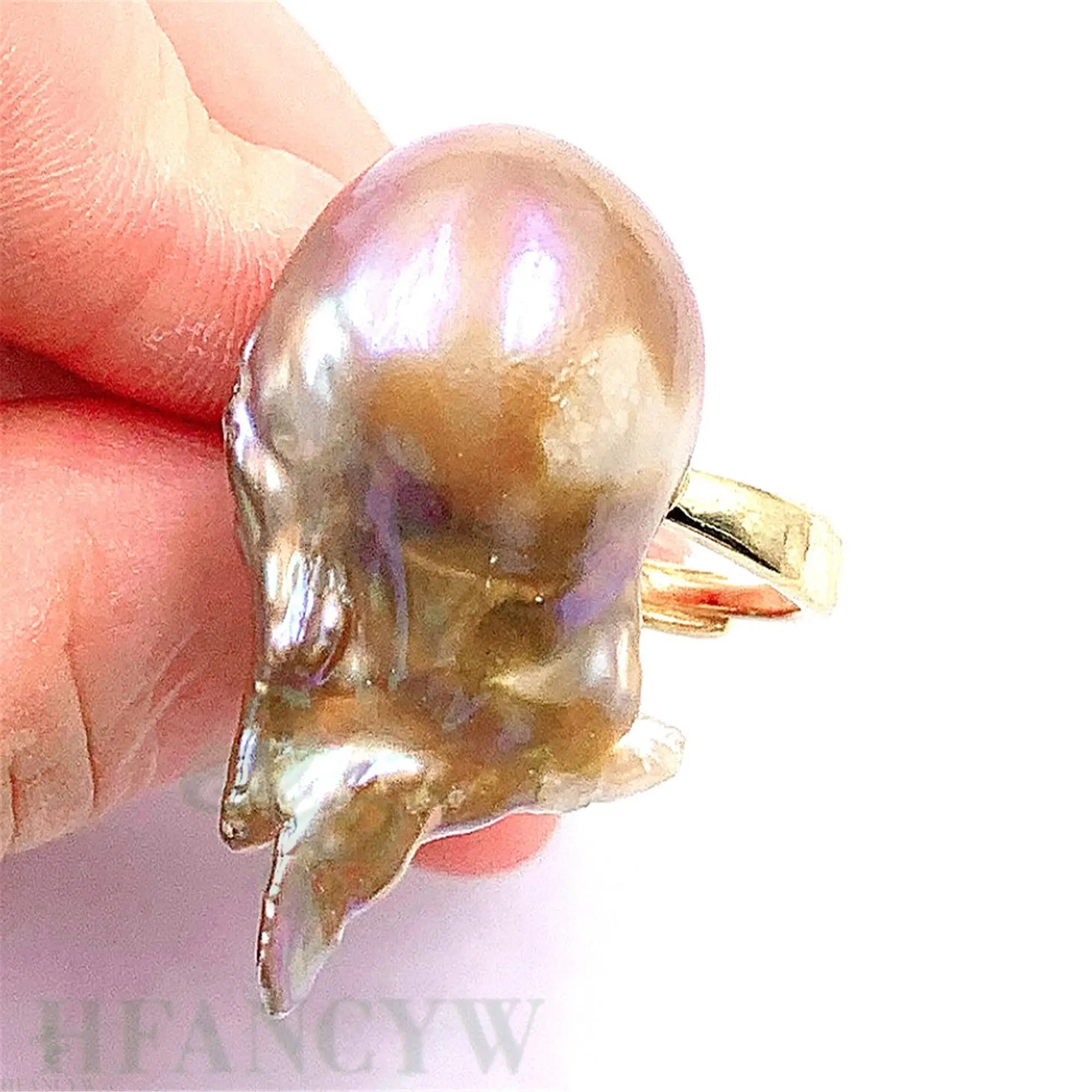 Многоцветное Открытое кольцо с жемчугом в стиле барокко регулируемое