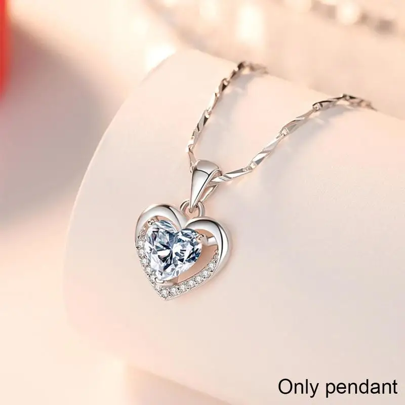 

Heart Shaped Crystal Colorful Crystal Necklace Silver Women's Ladies Chain Jewelry M2D9