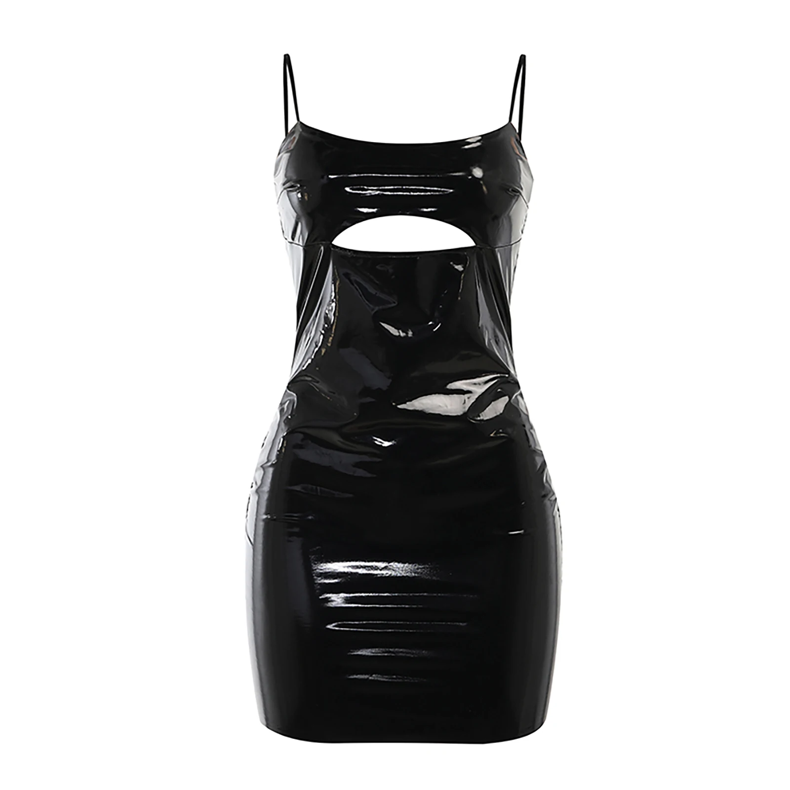 

Womens Latex Pole Dance Costume Scoop Neck Dress Rave Nightclub Gothic Punck Party Clubwear Wetlook Patent Leather Cutout Dress