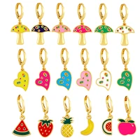 qmhje small hoop earrings for women neon green bright fluorescent enamel gold color heart mushroom fruit pineapple strawberry