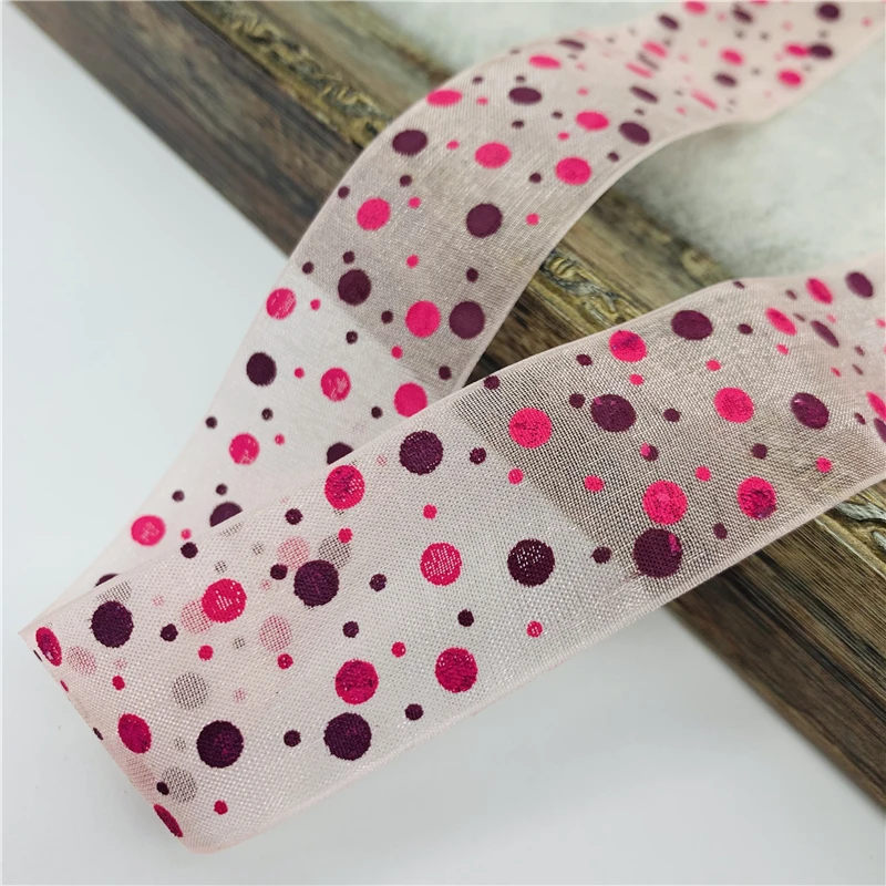 Лента из органзы с принтом в горошек 5 ярдов 25 мм