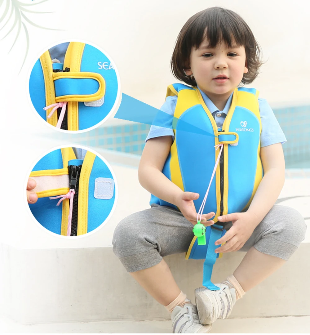 

Neoprene Life Jacket Baby Children Life Vest Water Sports Swimsuit 10-35 kg Children Swimming Trainer Shark Vest 2021 New