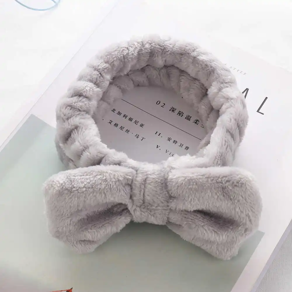 gray 1 шт., женская модная повязка для волос из кораллового флиса с бантом, повязка на голову для девочек, одноцветная тюрбан, Мягкая повязка для макияжа лица, аксессуары для волос - Цвет: gray